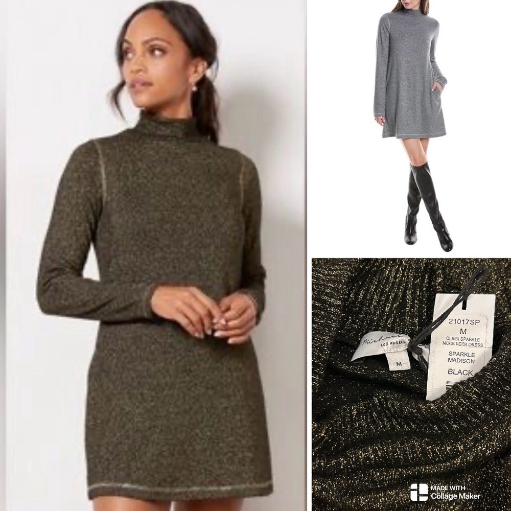 Michael Stars NWT Olivia Sparkle mock neck dress with pockets